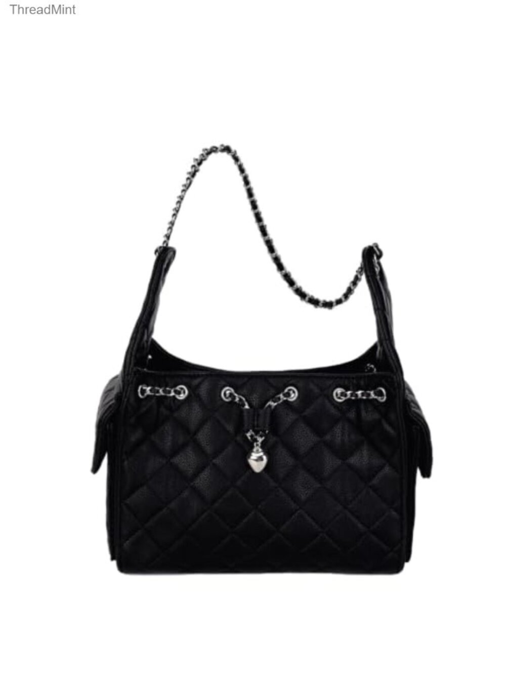 Quilted Vegan Leather Hobo Shoulder Bag with Chain Strap